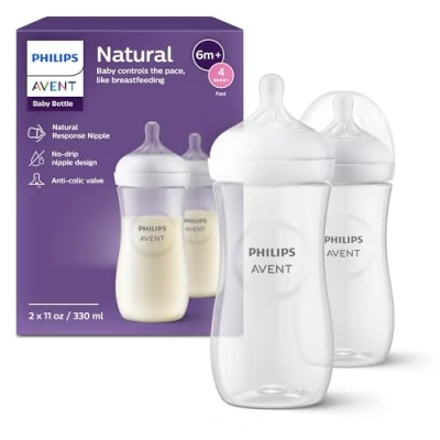 Image of Philips Avent Natural Response Baby Bottle 330ml Milk Bottle, BPA Free for Babies with 3M+ Teat (Model SCY906/01) by Fratelli (Pack of 2)