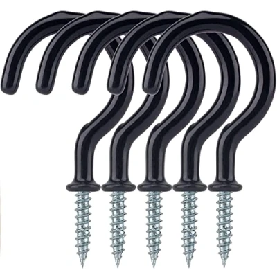 Image of Merriway BH07591 50 Pcs Assorted Cup Hooks Black Plastic Coated
