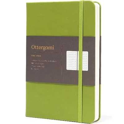 Image of Ottergami Dotted Notebook A5 Hardback The Pro Bullet Dot Journal 192 Pages, Thick 150gsm Paper Note Book Luxury Vegan Leather Journals for Women &amp; Men Work University Essentials (Green)