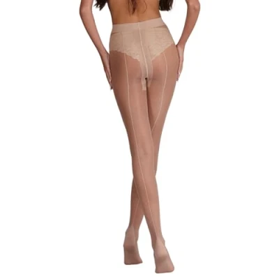 Image of Silky Scarlet Seamed Tights with Back Seam (Large) (Nude/Nude Seam)