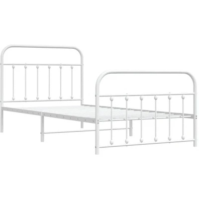 Image of vidaXL Metal Bed Frame without Mattress with Footboard White 100x200cm