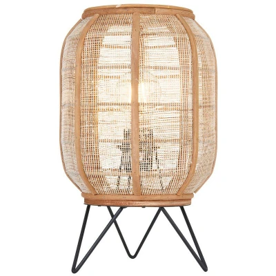 Image of Zaire Complete Table Lamp, Natural Linen, Bamboo, Matt Black