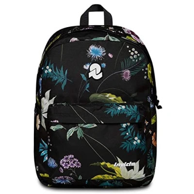 Image of Invicta Carlson School Backpack, Mono Compartment Backpack with Inner Pocket, PC Side Pockets for Water Bottles, Travel University Black Flowers, 30 x 41,5 18, Casual