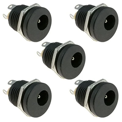 Image of 2.1mm x 5.5mm Round Panel Mount Female Socket DC Connector Jack Plug (Pack of 5)