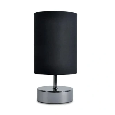 Image of Modern Black Chrome Touch Dimmer Bedside Table Lamp with Polycotton Light Shade