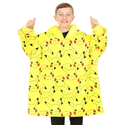 Image of Pokemon Pikachu Boys Girls Fully Lined Luxury Fleece Hoodie, Oversized Blanket Hoody Yellow