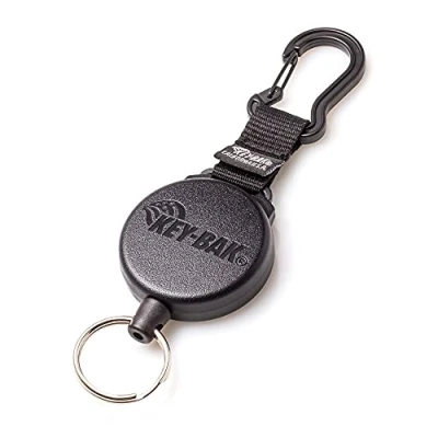 Image of KEY BAK SECURIT HD Retractable Keychain, 24&quot; Stainless Steel Chain, 8 oz. Retraction, Durable Polycarbonate Case, Zinc Alloy Carabiner, Split Ring, Black