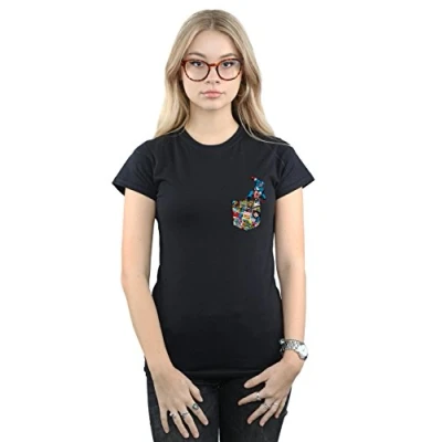 Image of Marvel Women&#039;s Captain America Faux Pocket T Shirt Black Large