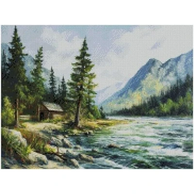 Image of Spring River, 100% Cotton, 180x135 Stitch, 32x24cmcm Counted Landscape Cotton Cross Stitch Kits for Advanced Experience Stitcher