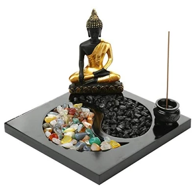 Image of Sitting Buddha Ornament Zen Incense Holders for Natural Stone Rattan Gift Set Home Decoration, Burner Stickers Holder