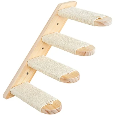 Image of DaizySight Cat Wall Steps Shelves for Climbing, Mounted Stairs Ladder Furniture, Wooden Shelf with Scratching Sisal Rope 13.8 Inches