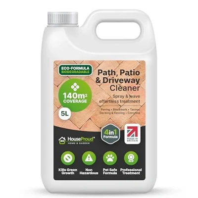 Image of HouseProud Patio, Decking, and Driveway Cleaner 5L Non Toxic, Pet Safe Patio Spray Leave Formula, No Rinsing Needed Algae, Mould, Fungi, Green Growth, Moss Killer for Driveways