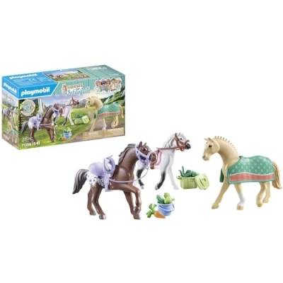 Image of Playmobil 71356 Horses of Waterfall Three with Saddles, exciting riding adventures a Morgan, Quarter Horse and Shagya Arabian, fun sustainable playsets suitable for children ages 5+