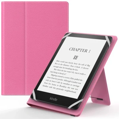 Image of MoKo Universal Case for 6&quot;,6.8&quot;,7&quot; Kindle eReaders Fire Tablet, Kindle/Kobo/Voyaga/Lenovo/Sony E Book Lightweight PU Leather Folio Shell Cover Case, with Hand Strap/Kickstand, Magenta