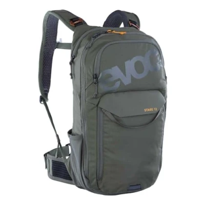 Image of EVOC STAGE 12, backpack (adjustable shoulder straps with BRACE LINK, AIR FLOW CONTACT SYSTEM, reservoir bag, tool bag and compression straps, One Size), Dark Olive