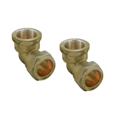 Image of UKDD® 22mm Compression by 3/4&quot; BSP Brass Female Iron Elbow 90 Bend, x Adaptors Bend WRAS Approved Pack of 2