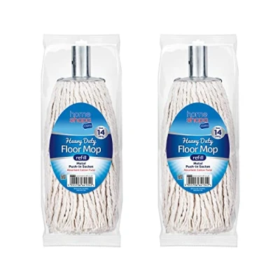 Image of Homeshopa Mop Heads Replacement, Cotton with Metal Push in Socket, Super Absorbent Refill Head, Heavy Duty for All Around Floor Cleaning (Size 14, Pack of 2)