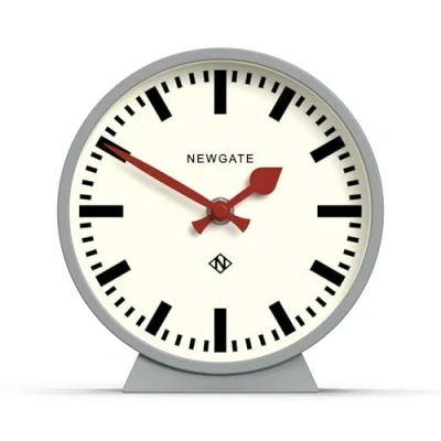 Image of NEWGATE® M Mantel Railway Silent Sweep Clock &#039;No Tick&#039; A Modern Mantelpiece Small Clocks Station Dial (Grey)