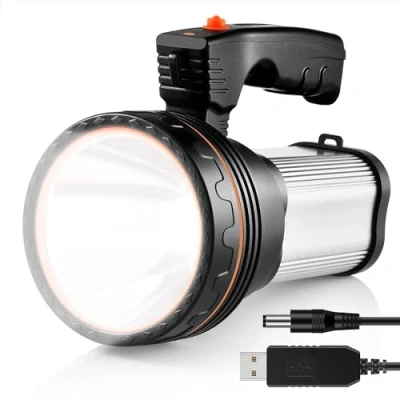 Image of Utry LED Torch Rechargeable 8000 Lumens Super Bright Handheld Flashlight, Battery Powered Light Water Resistant Camping Lantern for Outdoor Fishing(Silver）
