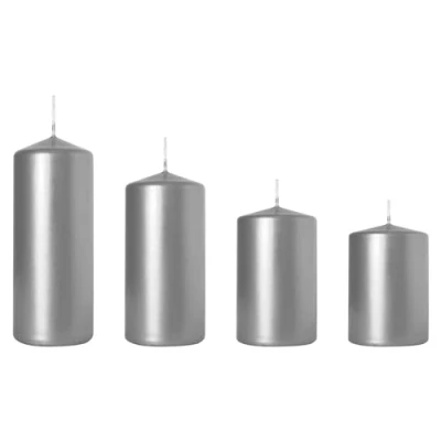 Image of Set of 4 Pillar Candles, Votive Decorative Household Unscented, Natural Vegan Wax, Clean Burn, Long Burning Time Advent Wreath, Christmas, etc. (Silver, Metallic)