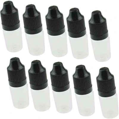 Image of Rowiz 5 ml Empty Plastic Dropper Bottles Clear Liquid Childproof 10PCS Black Cap