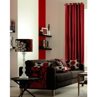 Image of Just Contempo Faux Silk Eyelet Lined Curtains, Red, 66x72 inches