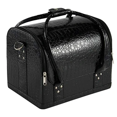 Image of PU Leather Makeup Case Cosmetics Box Vanity Jewellery Storage Cases Bag Beauty Nail Art Hairdressing Organiser Cases, Black