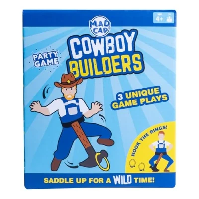 Image of Cowboy Builders Party Game. Win Points for Hooking Rings in this Hilarious Madcap Includes Inflatible Hammer, Belt, Stands &amp; Rings.