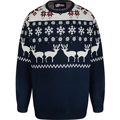 Image of Uptheir Mens Willow Fair Isle Knit Christmas Sweater Blue 4XL