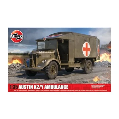 Image of Airfix Model Set A1375 Austin K2/Y Ambulance Kit Plastic Motor Vehicle Building for Adults &amp; Children 8+, Includes Sprues Decals 1:35 Scale Model, Red