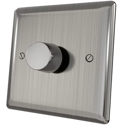 Image of iolloi LED Dimmer Switch 1 Gang On/Off Rotary for Dimmable LED/Incandescent Bulbs/Halogen Lamps Brushed Steel 3 100W
