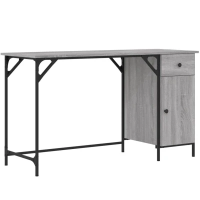 Image of vidaXL Computer Desk Grey Sonoma 131x48x75 cm Engineered Wood