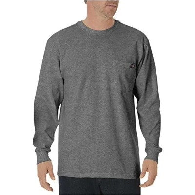 Image of Dickies Big and Tall Men&#039;s Long Sleeve Heavyweight Crew Neck, Heather Gray, XXL