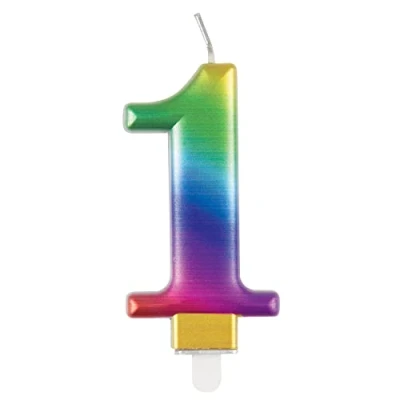 Image of Metallic Rainbow Number 1 Birthday Candle Vibrant 3D Topper for Cakes &amp; Desserts Perfect Kids&#039; Adults&#039; Parties Pc