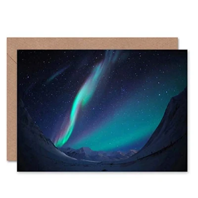 Image of Wee Blue Coo Aurora Borealis Northern Lights Blank Greeting Card CL1147