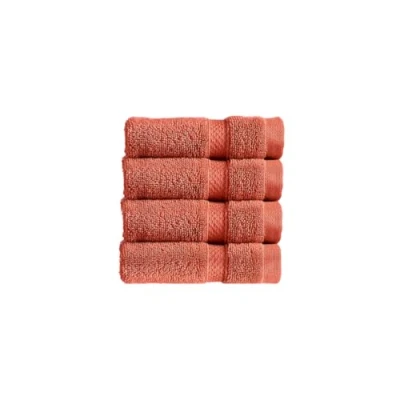 Image of Christy Chroma Face Cloths Set Pack of 4 Soft Velvety Smooth Bathroom Flannels Bold and Bright Body Wash 100% Cotton Cayenne Red