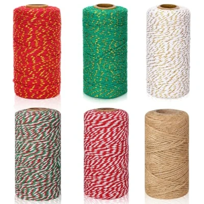 Image of 6 Rolls Christmas Twine Gift Wrapping String, 2mm 600M Red Green Cotton String Durable Craft Bakers Rope Cord for Xmas DIY Crafts Decorations