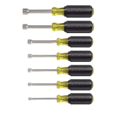 Image of Nut Driver Set, 3 Inch Full Hollow Shaft, Sizes 3/16, 1/4, 5/16, 11/32, 3/8 7/16 and 1/2 KLEIN TOOLS 631