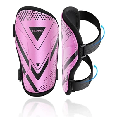 Image of Shin Pads Girls CE Certified Airsfish Kids Football Guards Breathable Non Slip Extended Adjustable Straps Lightweight Soccer for Boys Teens Leg Calf Protective Gear Pink