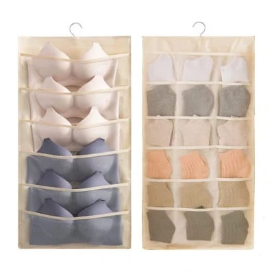 Image of GENPAR Hanging Storage 24 Pockets Closet Wardrobe Bra Underwear Socks Ties Organiser，Large Organiser for Wall Double Sided Space Saving Clothes