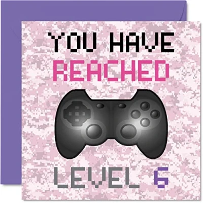 Image of 6th Gamer Birthday Card You Have Reached Level 6 Girls Cards, Kids Games Age Six Sixth Greeting Video Game Gaming Daughter Son Niece Granddaughter Sister 145mm x