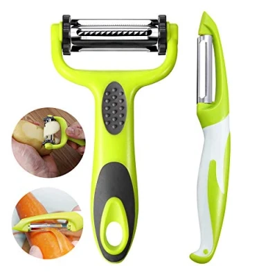 Image of Aiqeer 2 Pcs Multifunction Peelers Set, 3 in 1 Peeler and Straight Peeler, Vegetable Fruit Swivel Carrot Potato (Green)