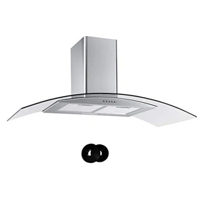 Image of Cookology CGL100SS Stainless Steel 100cm Curved Glass Cooker Hood &amp; Filters