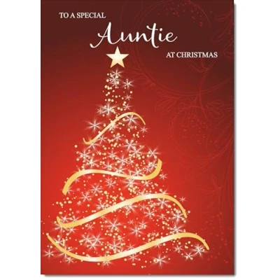 Image of doodlecards Auntie Christmas Card Red Abstract Tree Medium Size for with Plain Envelope