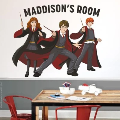 Image of Harry Potter Wall Sticker Cartoon Ron Hermione Personalised Decal Wizarding World Art (120cm (W) x 100cm (H))