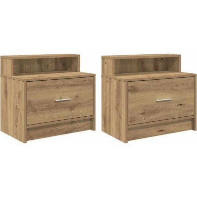 Image of vidaXL artisan oak bedside cabinets nightstands with drawer &amp; storage 51x31x47 cm bedroom side tables engineered wood