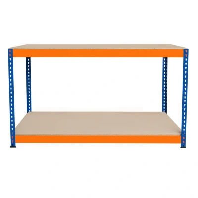 Image of Garage Workbench S Rax 2 Shelf 150cm x 60cm 90cm Workstation Heavy Duty Steel Chipboard 300kg Capacity Per Adjustable Layout Boltless Assembly Rubber Feet Reinforced Support Bars Warehouse