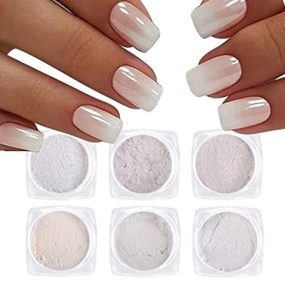 Image of Mermaid Pearl Powder Nail Glitter Chrome Powders 6PCS Chameleon Holographic Pigment Fine Dust for Nails
