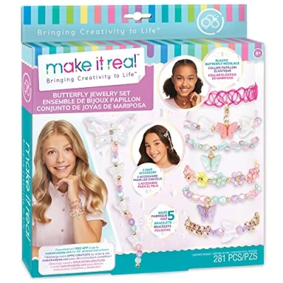 Image of Make It Real: Butterfly Jewelry Set Create 7 Pieces of Jewelry, 281 Pieces, Includes Play Tray, DIY All in One Kit, Tweens &amp; Girls, Arts Crafts, Kids Ages 8+