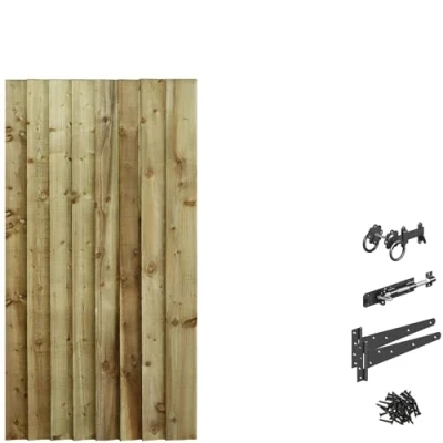 Image of Bespoke Custom Made To Measure upto HEIGHT: 5ft (150cm High) Feather Edge Semi Braced Flat Top Pathway Garden Pedestrian Gate [Width 75CM With Ring Latch Hinge Pack